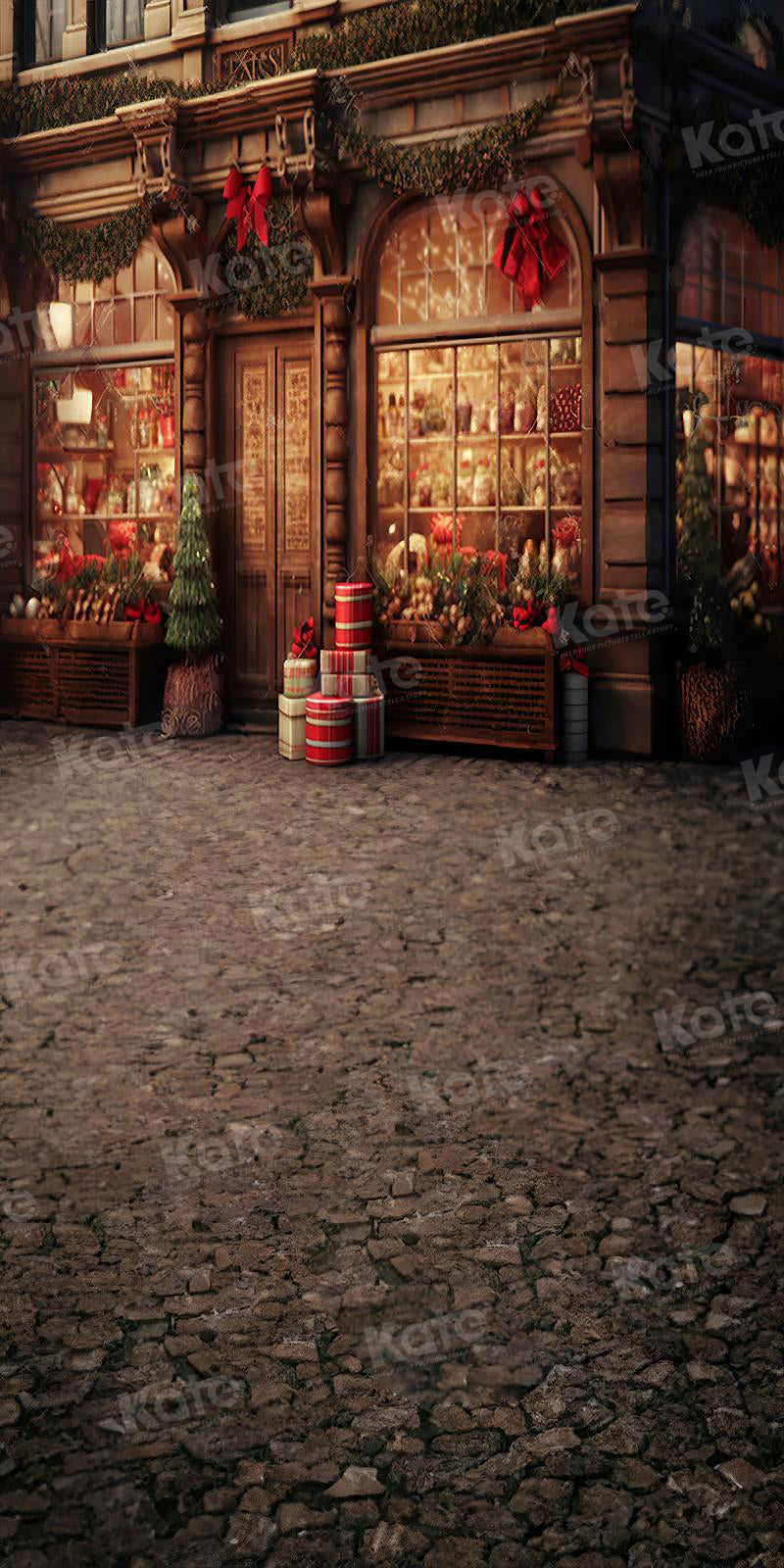 Kate Christmas Street Corner Store Backdrop for Photography