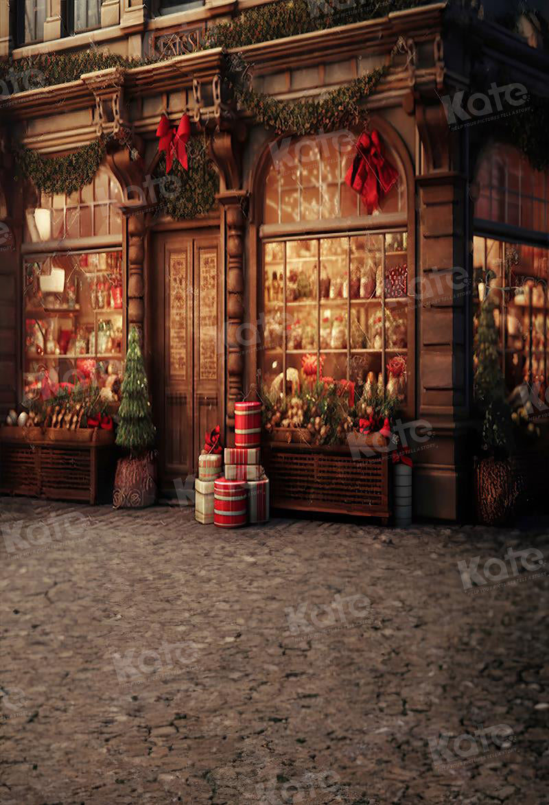 Cozy Vintage Holiday Storefront Backdrop