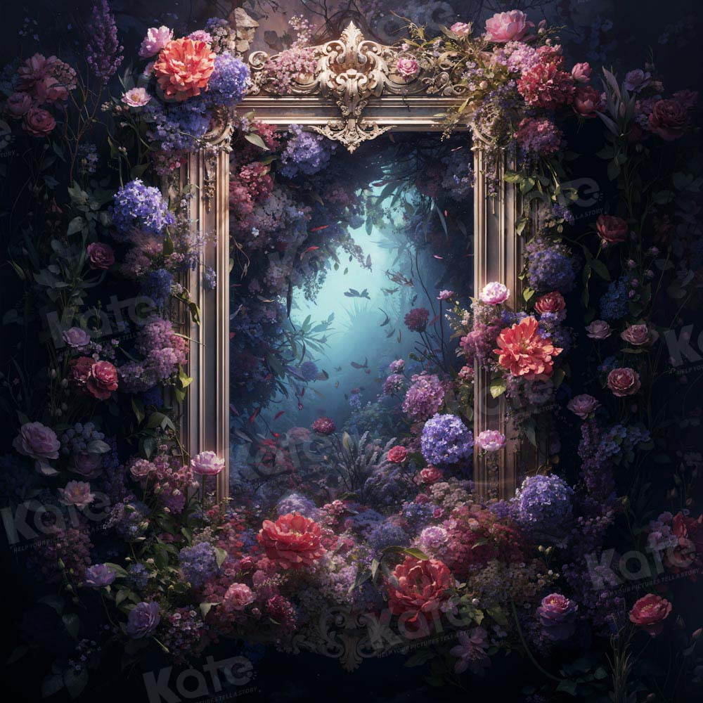 Kate Blue Floral Mirror Backdrop Designed by Chain Photography