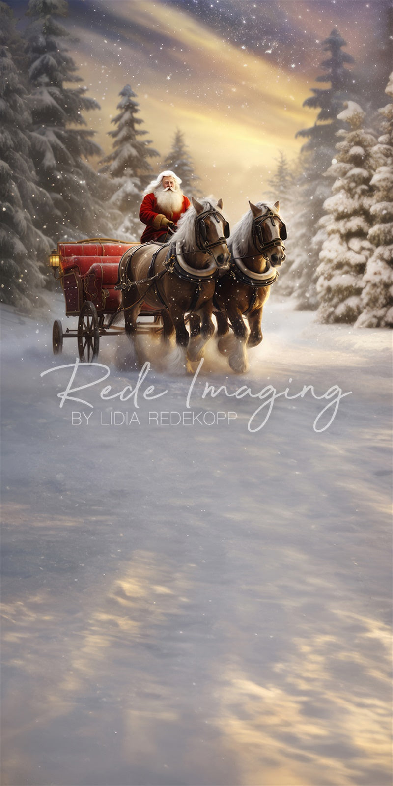 Kate Sweep Christmas Santa Horse Carriage Backdrop Designed by Lidia Redekopp