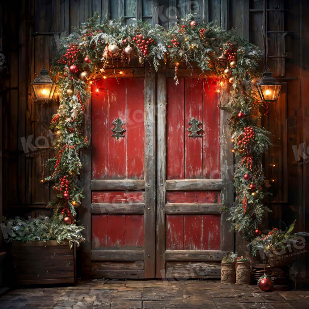 Kate Christmas Red Wooden Door Backdrop Designed by Emetselch
