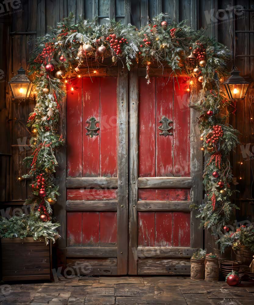 Kate Christmas Red Wooden Door Backdrop Designed by Emetselch