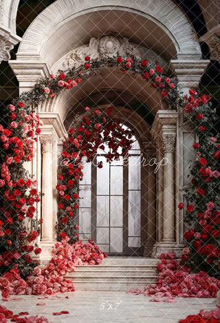 Kate Valentine's Day Flowers Arch Wall Palace Printed Backdrop Designed by Chain Photography