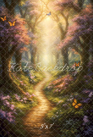 Lentebloemenbos Vlinderpad Foto Achtergrond Ontworpen door Chain Photography