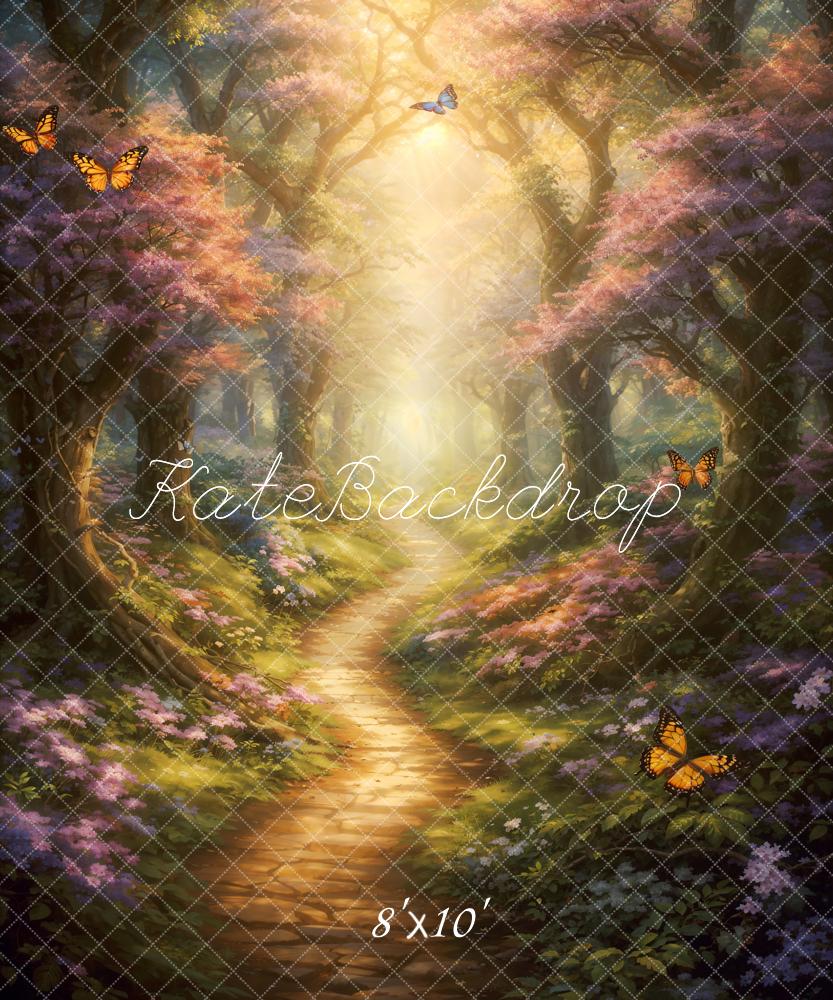 Kate Spring Flowers Forest Butterfly Path Backdrop Designed by Chain Photography