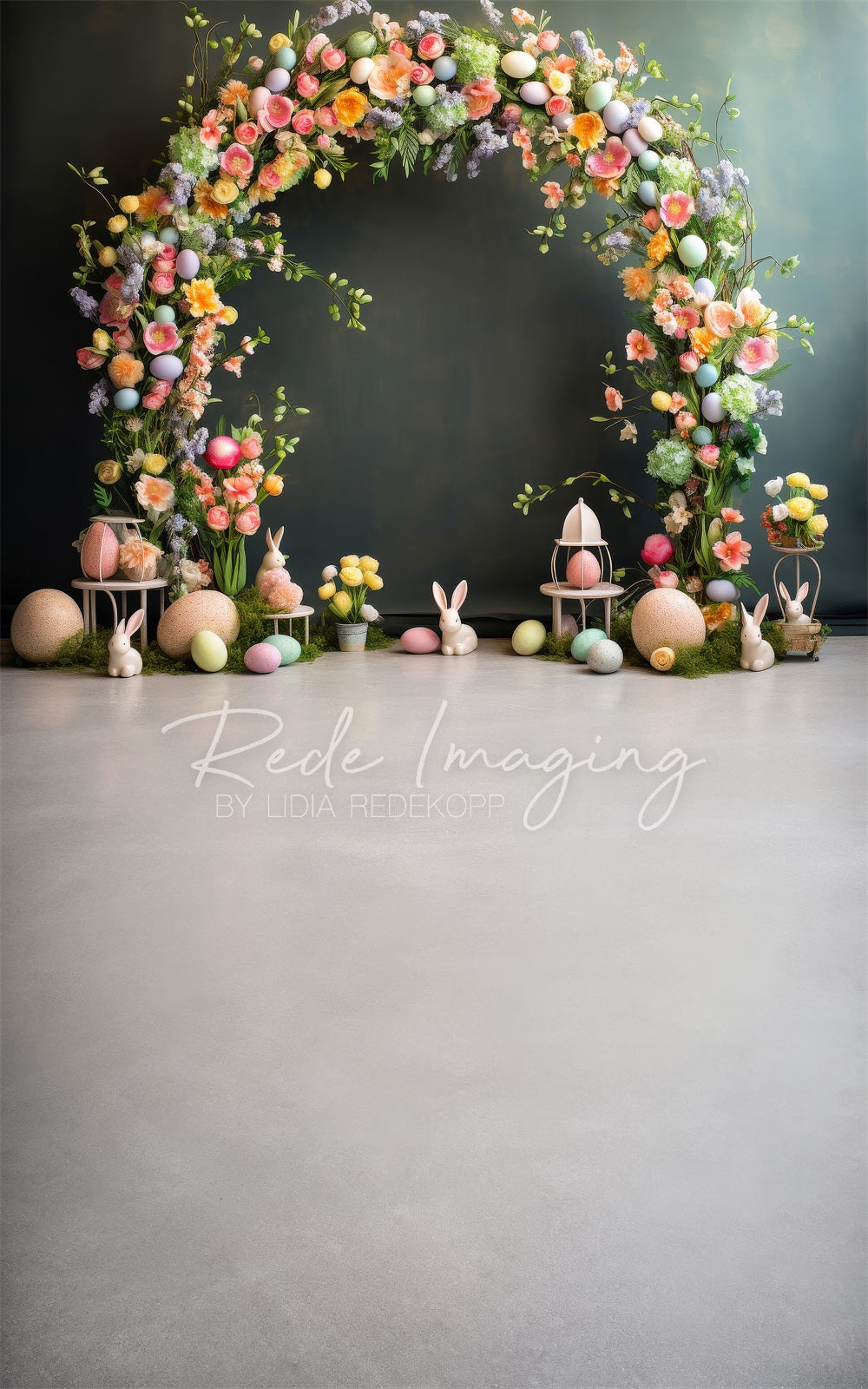 Kate Sweep Easter Eggs Bunny Colorful Flowers Arch Backdrop Designed by Lidia Redekopp