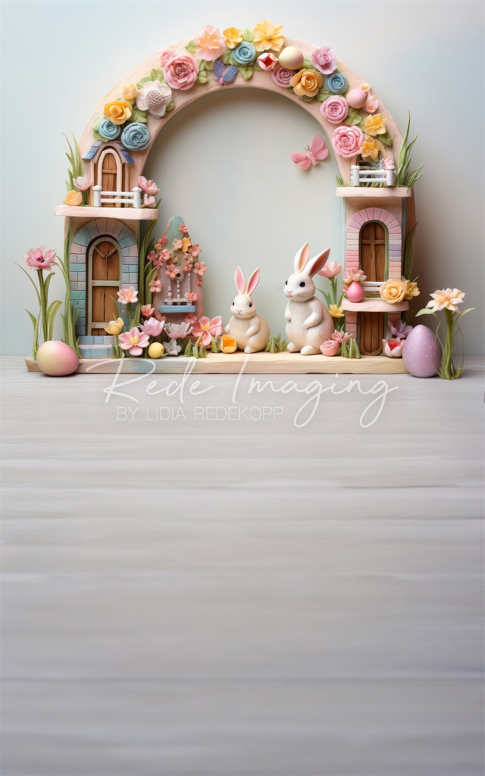 Kate Sweep Easter Bunny Colorful Flower Arch Backdrop Designed by Lidia Redekopp