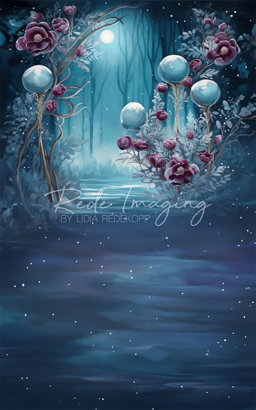 Kate Sweep Dark Blue Midnight Flower Forest Backdrop Designed by Lidia Redekopp