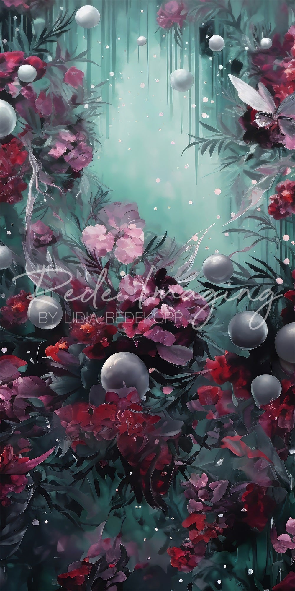 Kate Sweep Dark Green Mystical Floral Backdrop Designed by Lidia Redekopp