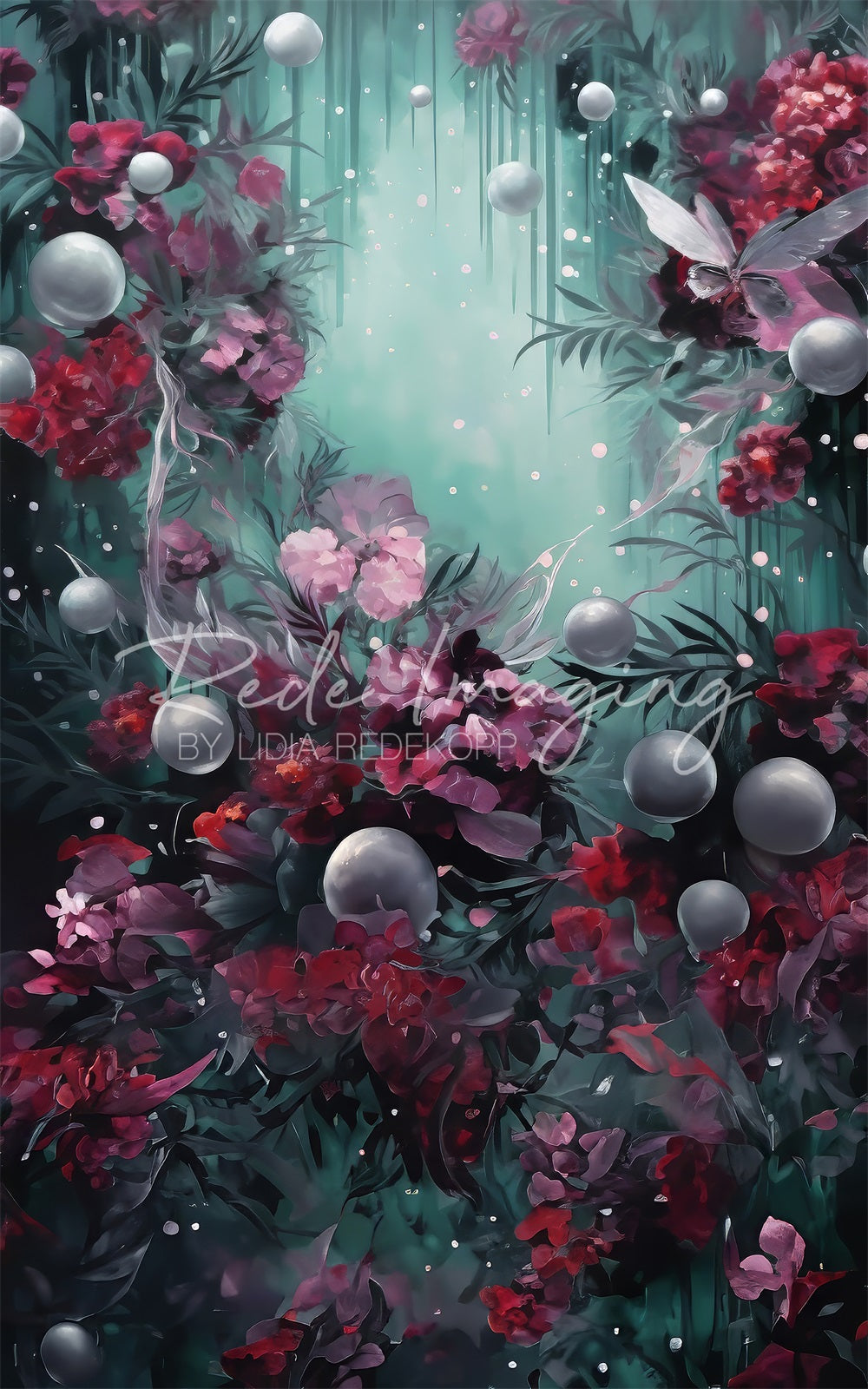 Kate Sweep Dark Green Mystical Floral Backdrop Designed by Lidia Redekopp
