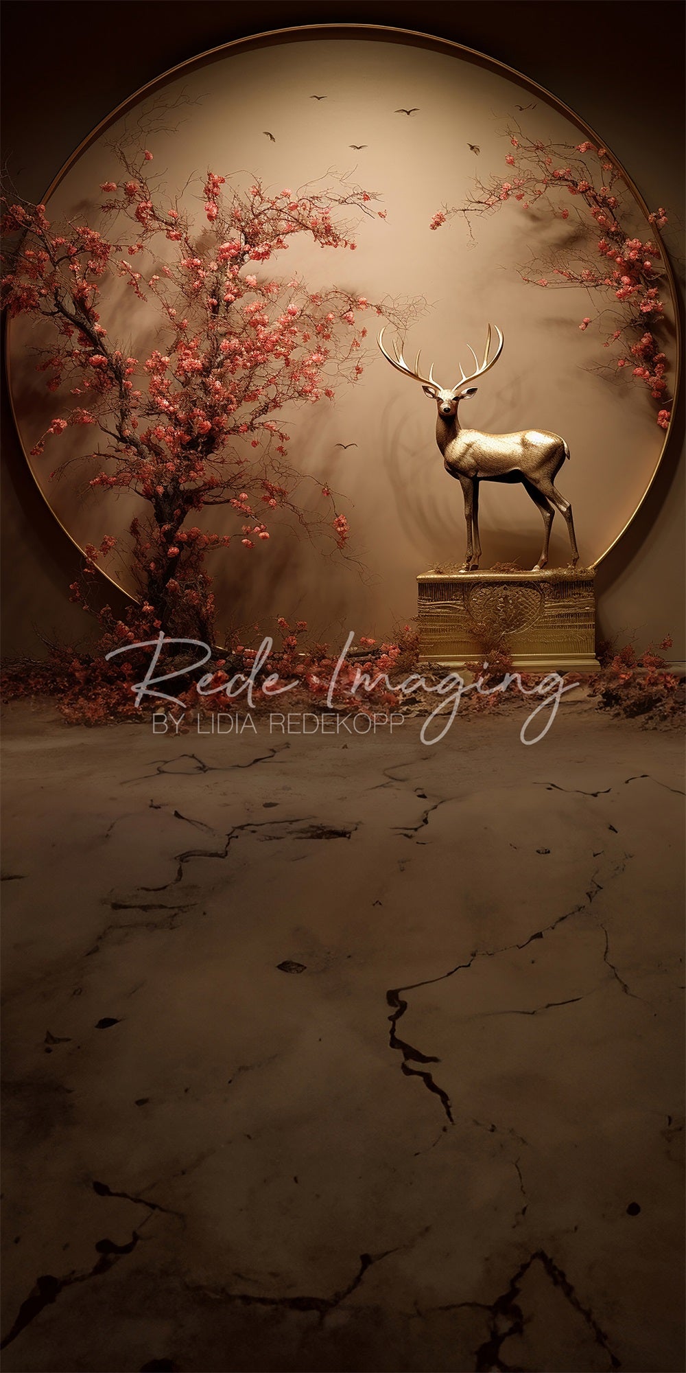 Kate Sweep Art Dark Brown Circle Red Flower Metal Deer Backdrop Designed by Lidia Redekopp