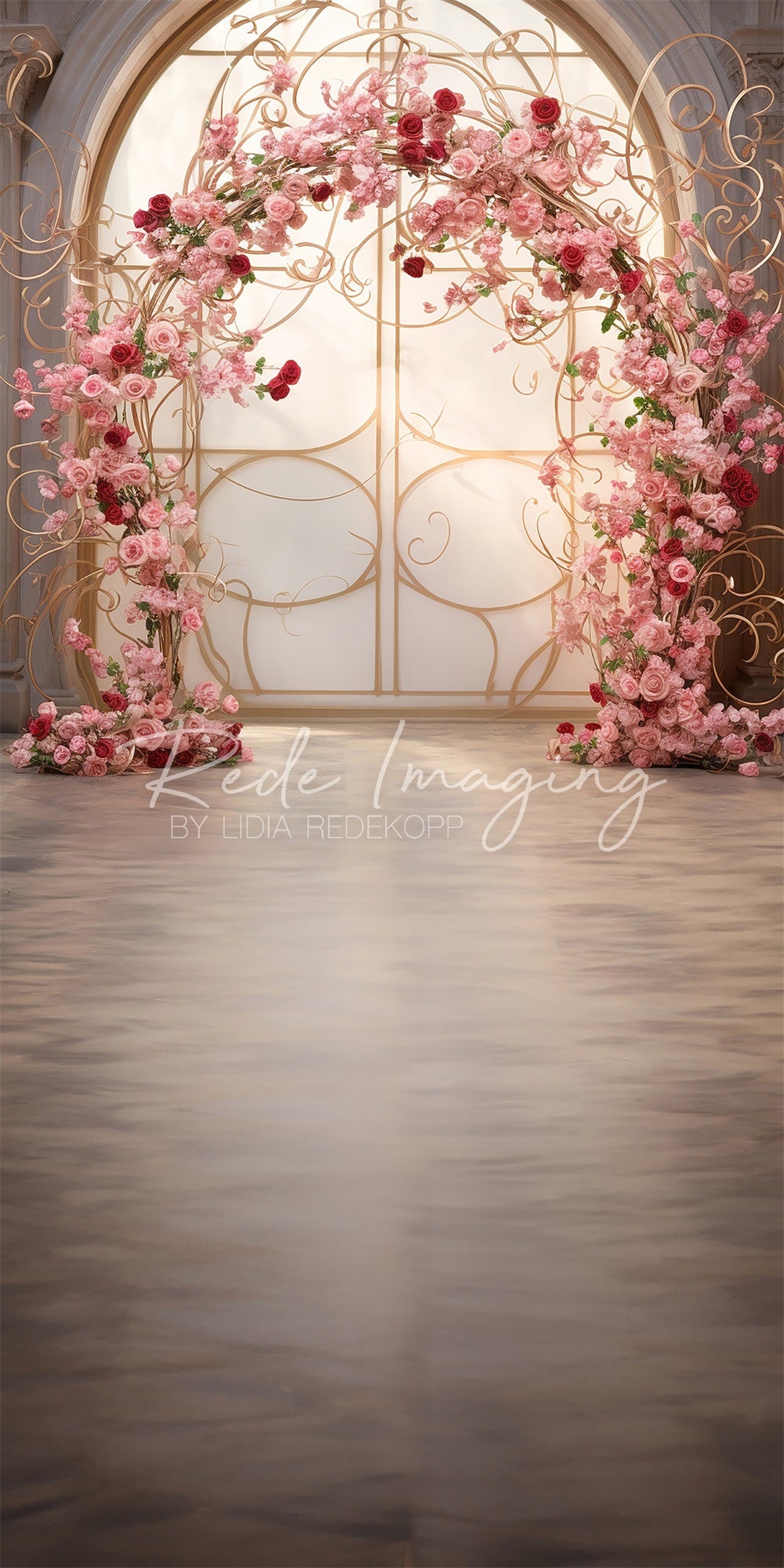 Kate Sweep Valentine's Day Fantasy Pink Rose Arch Window Door Backdrop Designed by Lidia Redekopp