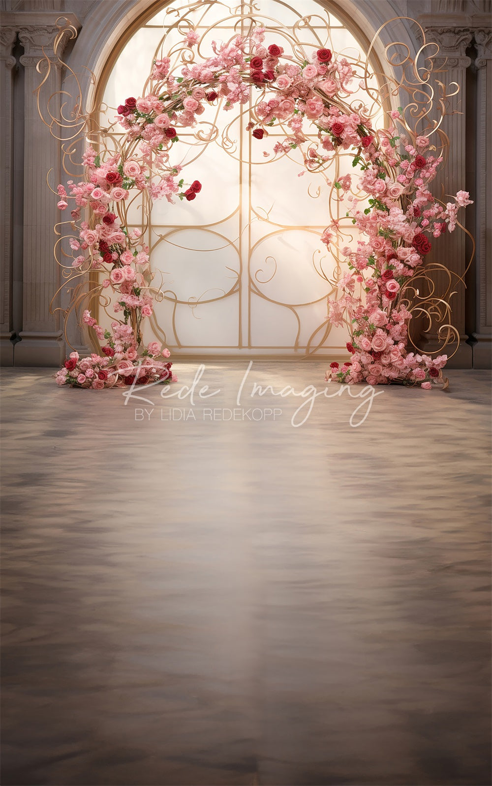 Kate Sweep Valentine's Day Fantasy Pink Rose Arch Window Door Backdrop Designed by Lidia Redekopp