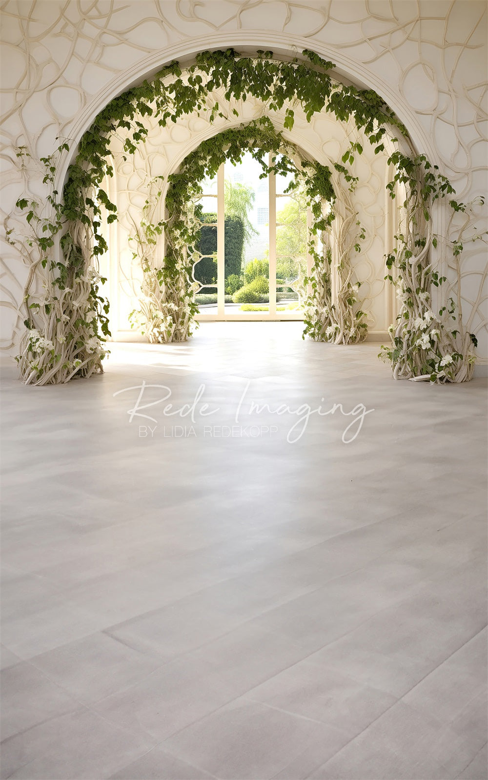 Kate Sweep Summer Green Plants White Indoor Arch Backdrop Designed by Lidia Redekopp