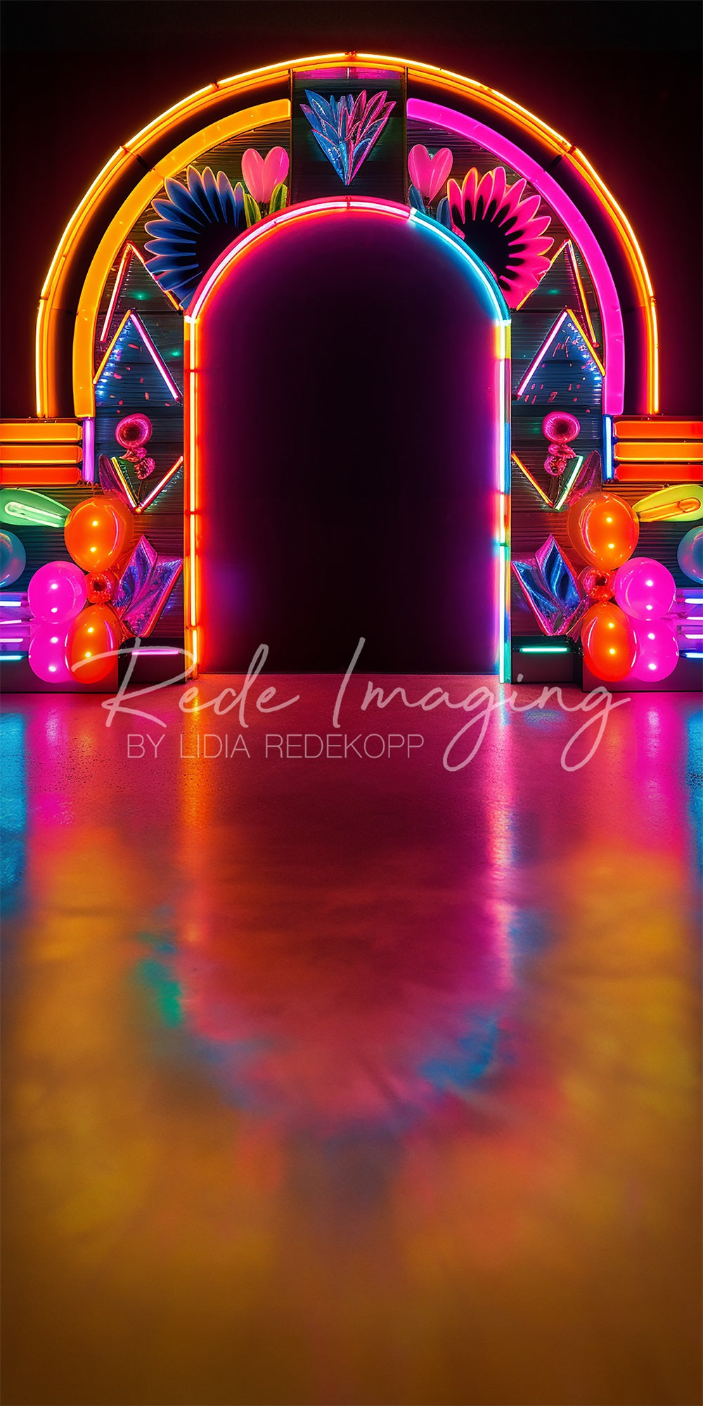 Kate Sweep Neon Glow Floral Arch Party Fantasy Backdrop Designed by Lidia Redekopp