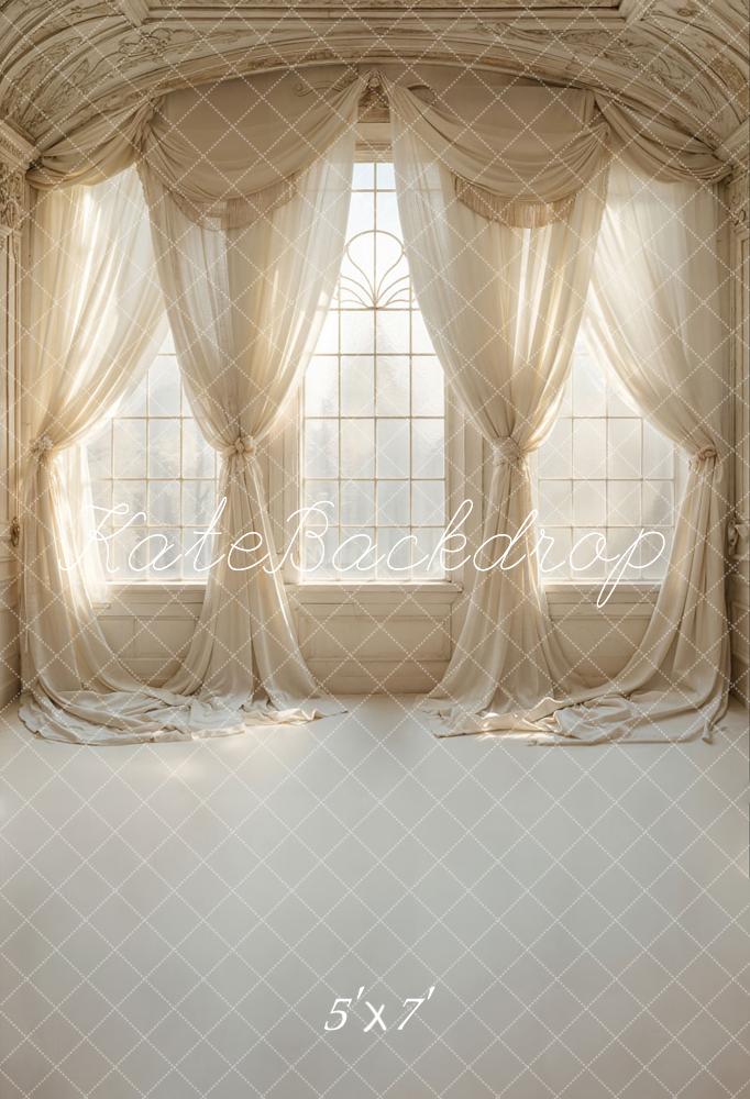 Kate Vintage White Curtain Arched Window Backdrop Designed by Emetselch
