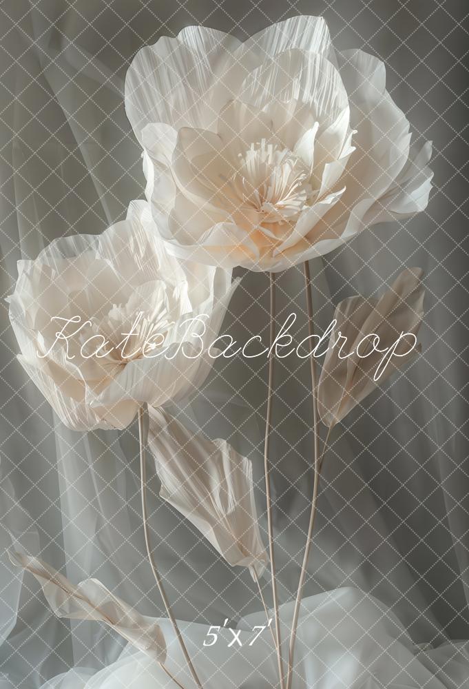 Kate Fine Art White Floral Grey Curtain Backdrop Designed by Emetselch