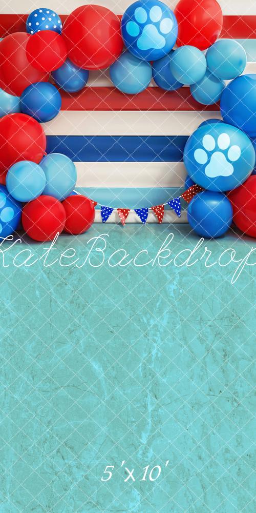 Kate Sweep Summer Cake Smash Point Flag Red Blue Pawprint Balloon Arch Backdrop Designed by Emetselch