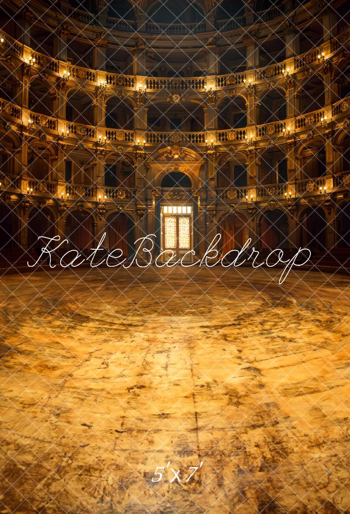 Kate Vintage Indoor Brown Grand Bright Arched Window Ballet Stage Castle Backdrop Designed by Emetselch