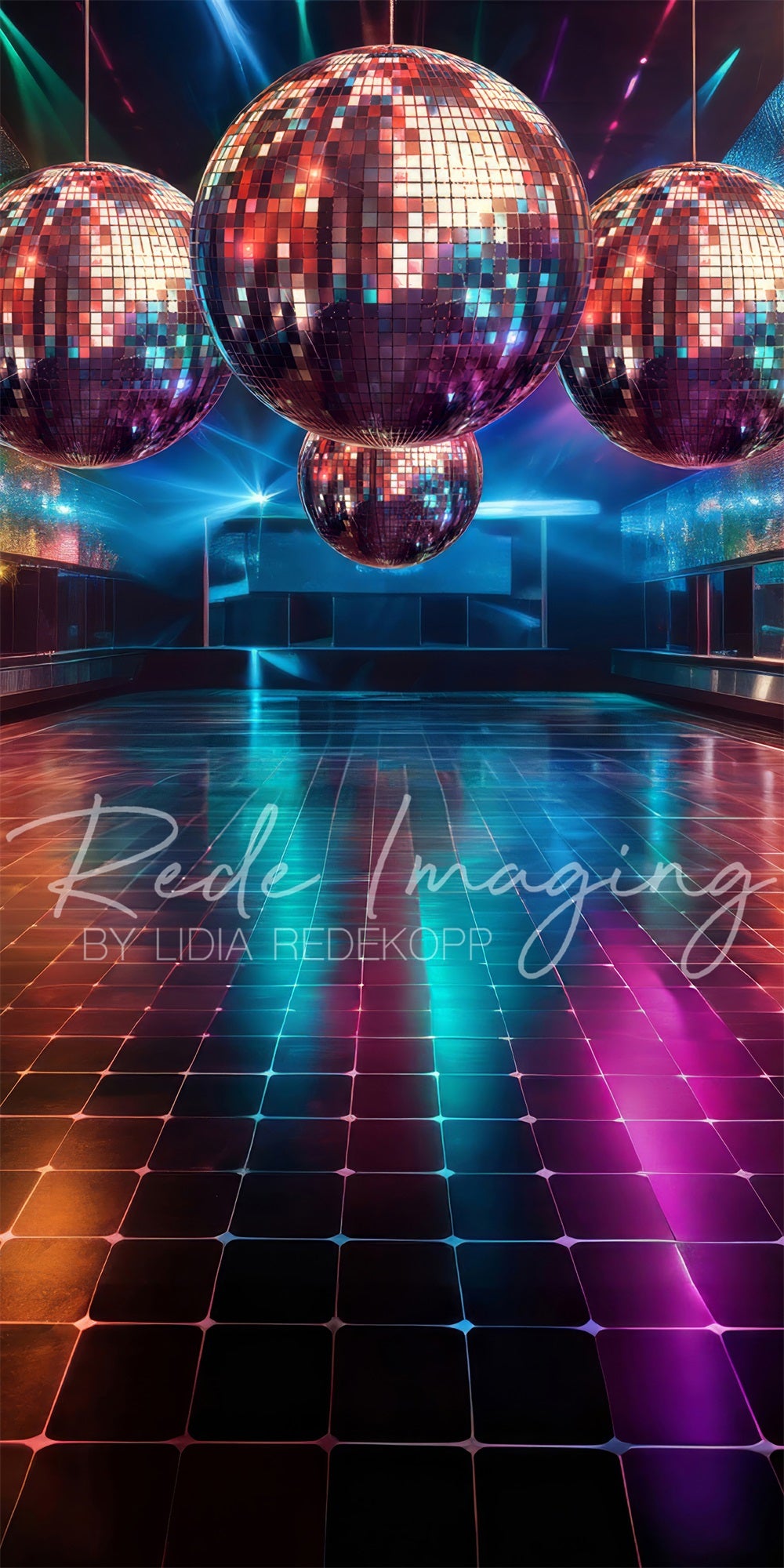 Kate Sweep Retro Indoor Cool Colorful Disco Ball Backdrop Designed by Lidia Redekopp