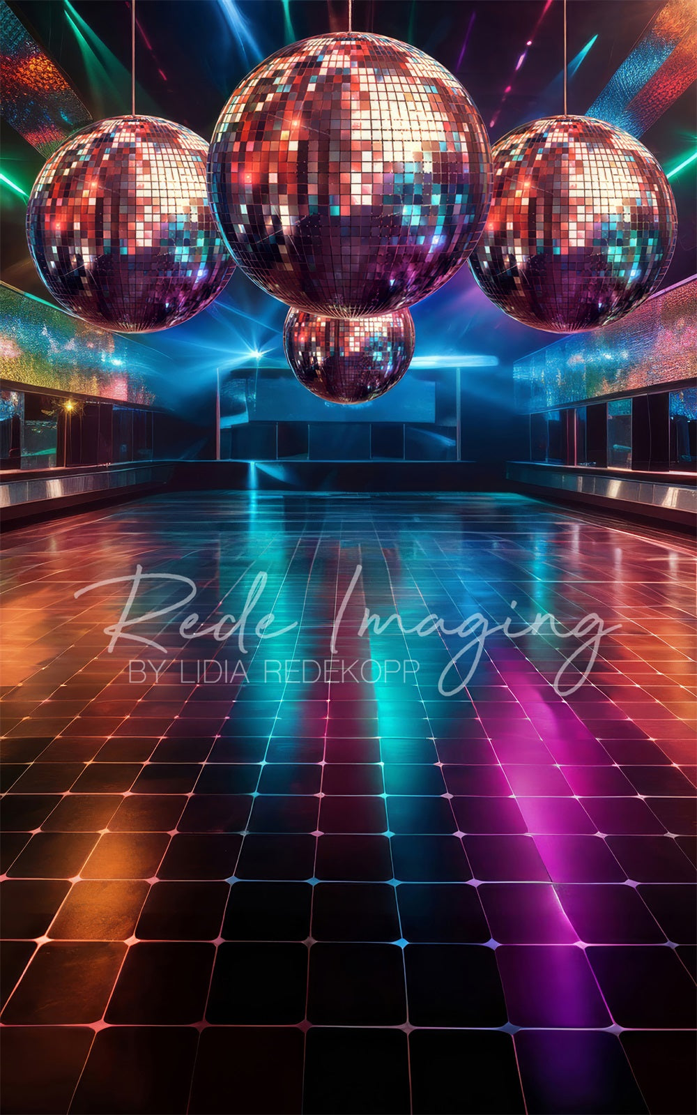 Kate Sweep Retro Indoor Cool Colorful Disco Ball Backdrop Designed by Lidia Redekopp