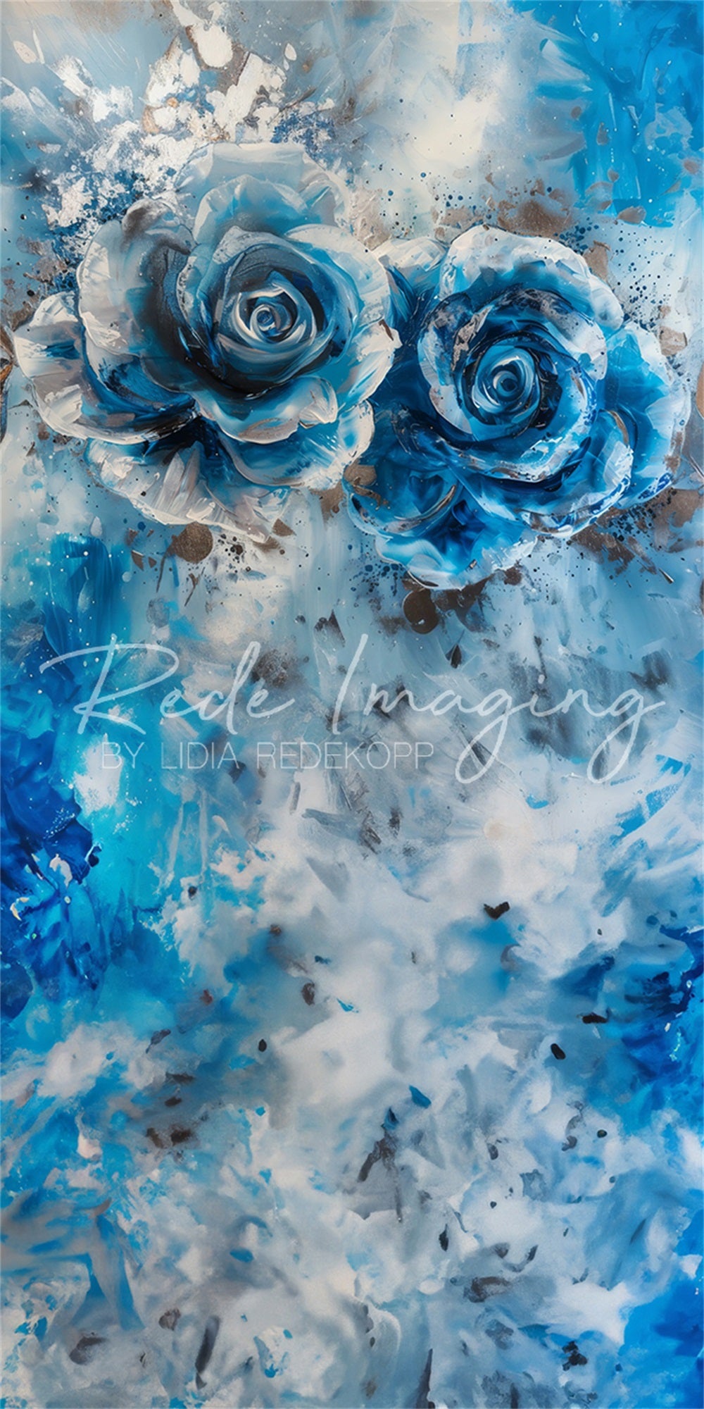 Kate Sweep Abstract Fine Art Blue and Silver Graffiti Rose Wall Backdrop Designed by Lidia Redekopp