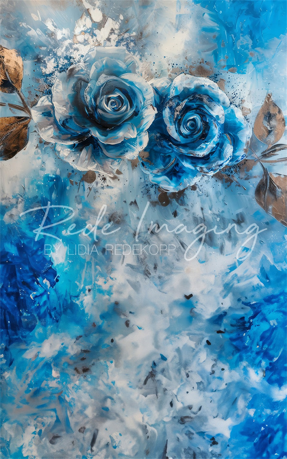 Kate Sweep Abstract Fine Art Blue and Silver Graffiti Rose Wall Backdrop Designed by Lidia Redekopp
