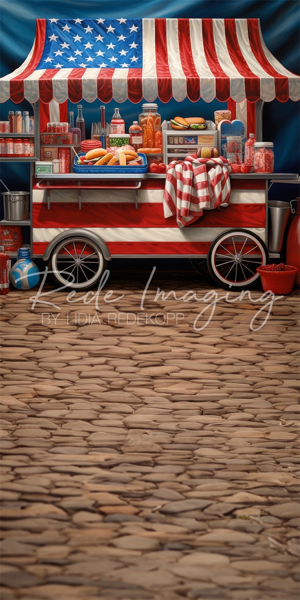 Lightning Deal #3 Kate Sweep Independence Day Red Plaid Cloth Iron Hot Dog Stand Backdrop Designed by Lidia Redekopp