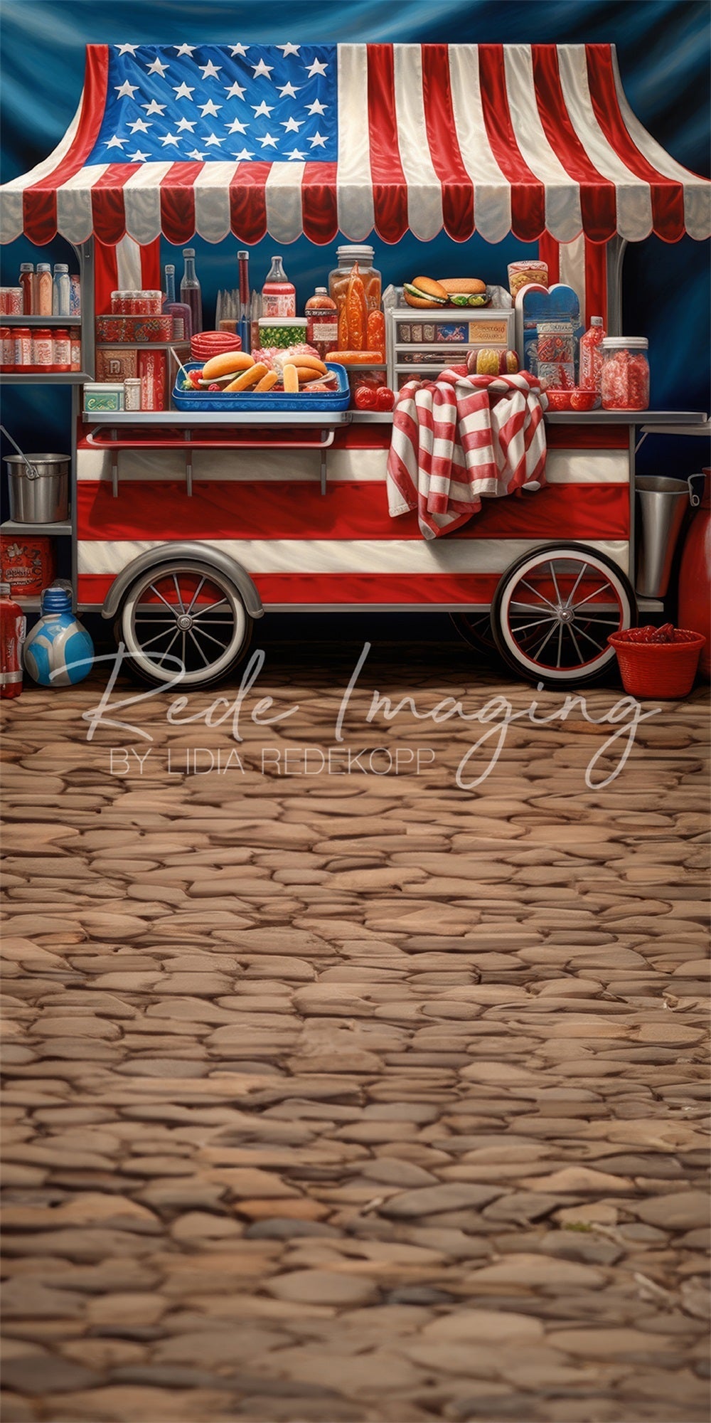 Lightning Deal #3 Kate Sweep Independence Day Red Plaid Cloth Iron Hot Dog Stand Backdrop Designed by Lidia Redekopp