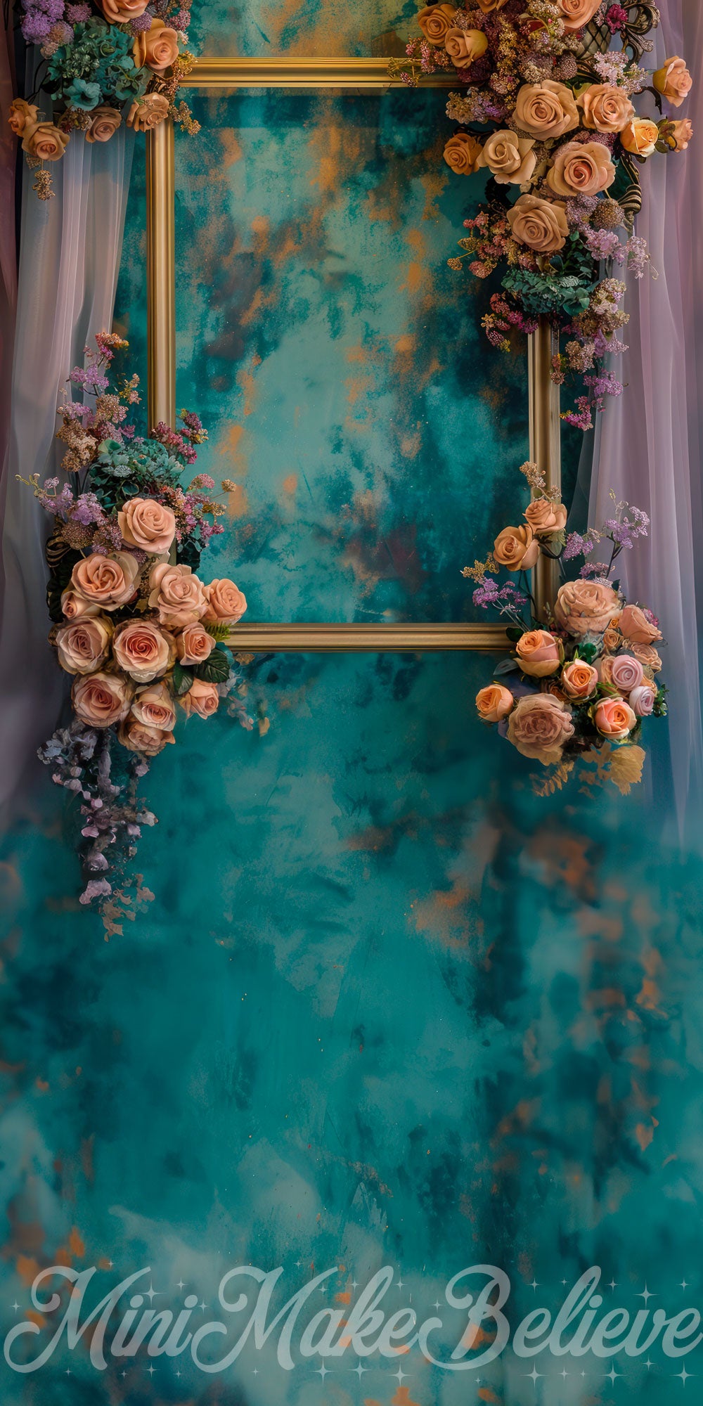 Kate Sweep Vintage Fine Art Colorful Flower Gold Frame Purple Dark Green Gradient Wall Backdrop Designed by Mini MakeBelieve