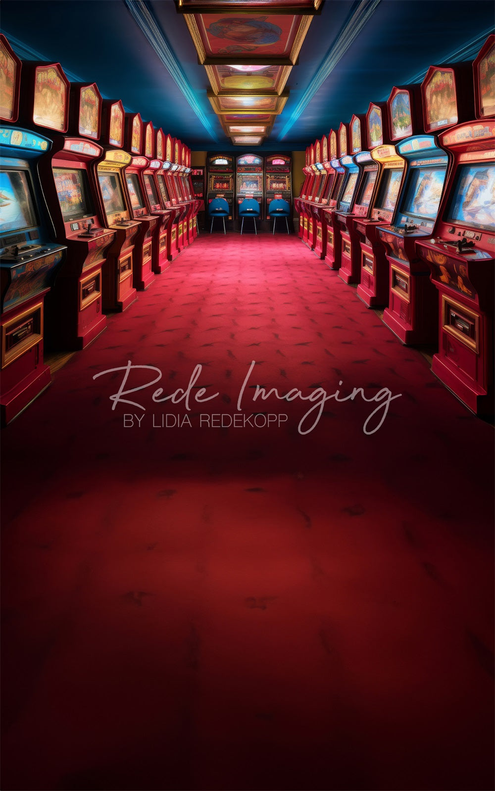 Kate Sweep Vintage Red Arcade Game Hall Backdrop Designed by Lidia Redekopp