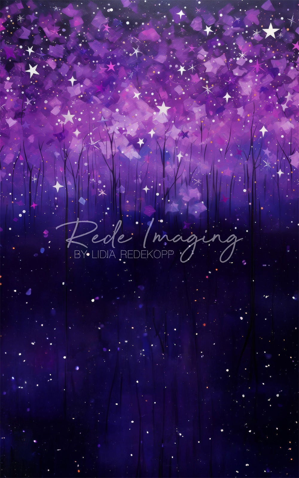 Kate Sweep Fine Art Painted Dark Purple Bokeh Sparkling Star Forest Backdrop Designed by Lidia Redekopp