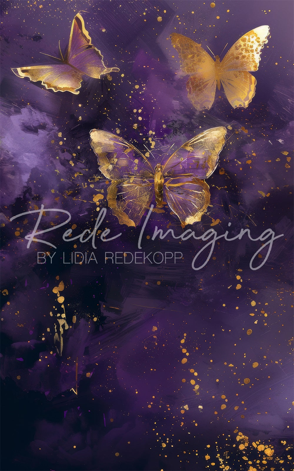 Kate Sweep Fine Art Purple and Gold Painting Butterfly Backdrop Designed by Lidia Redekopp