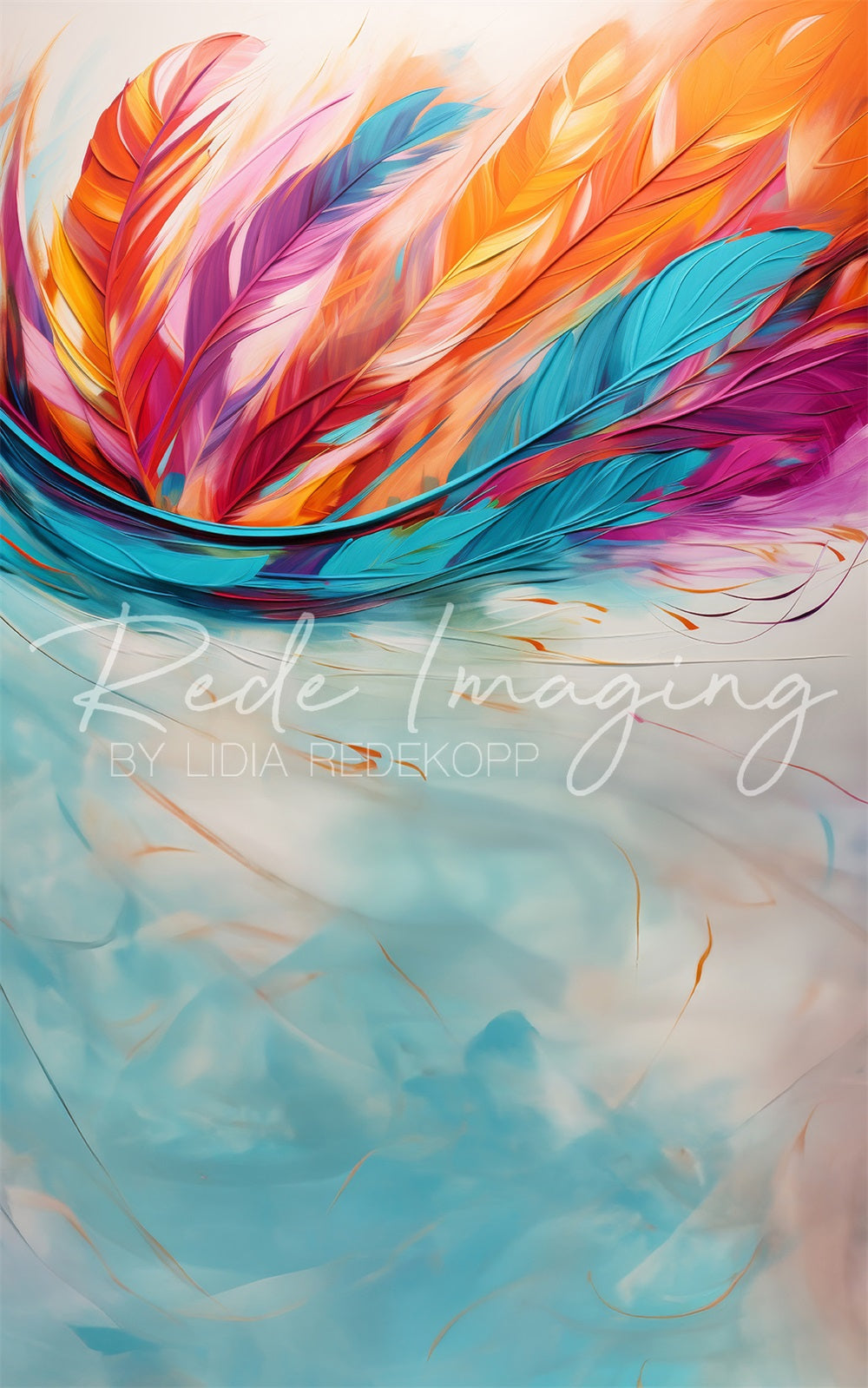 Kate Sweep Fine Art Rainbow Painted Feather Backdrop Designed by Lidia Redekopp
