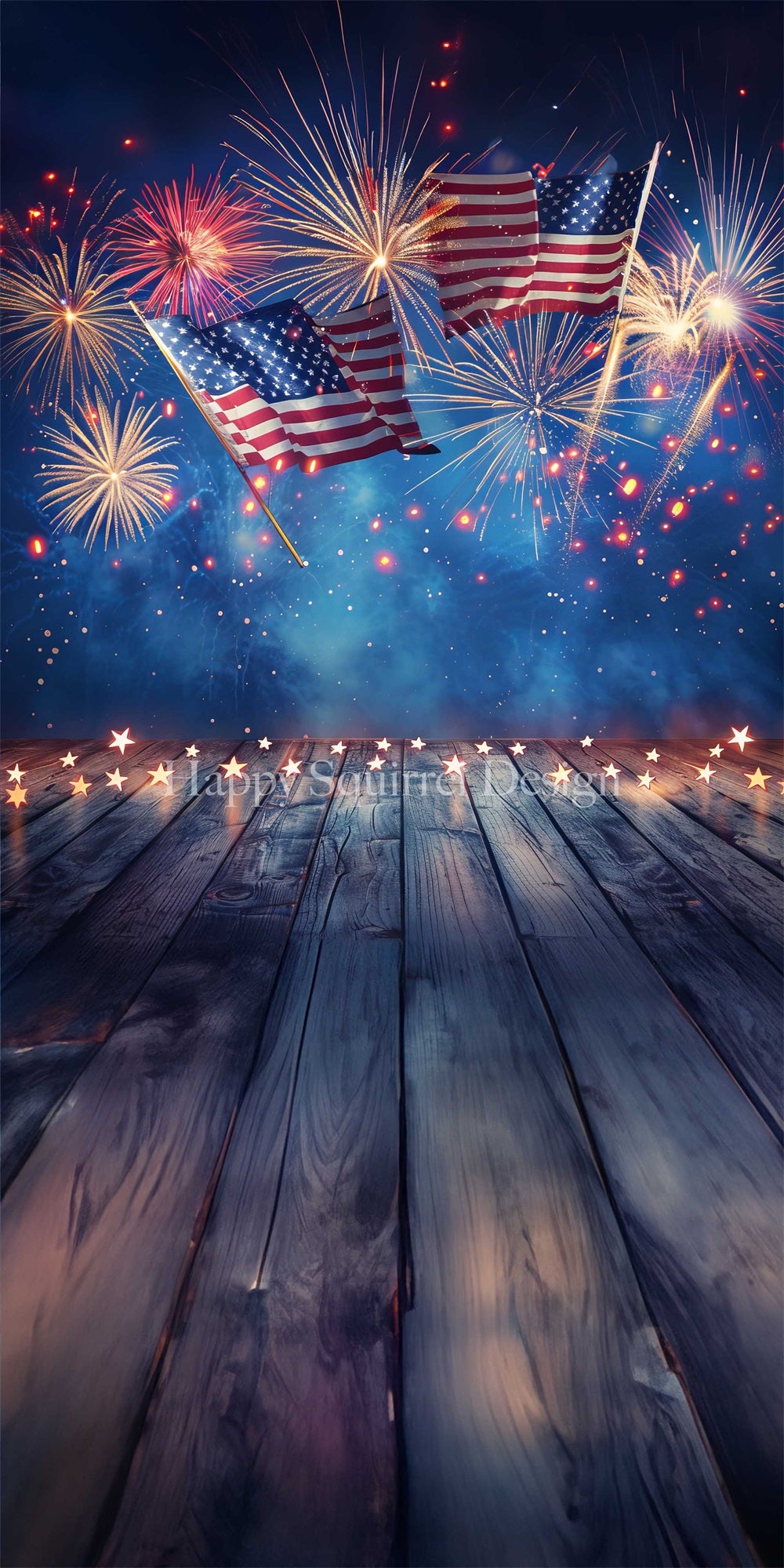 Kate Sweep Independence Day Night Colorful Firework Flag Sparkle Star Backdrop Designed by Happy Squirrel Design