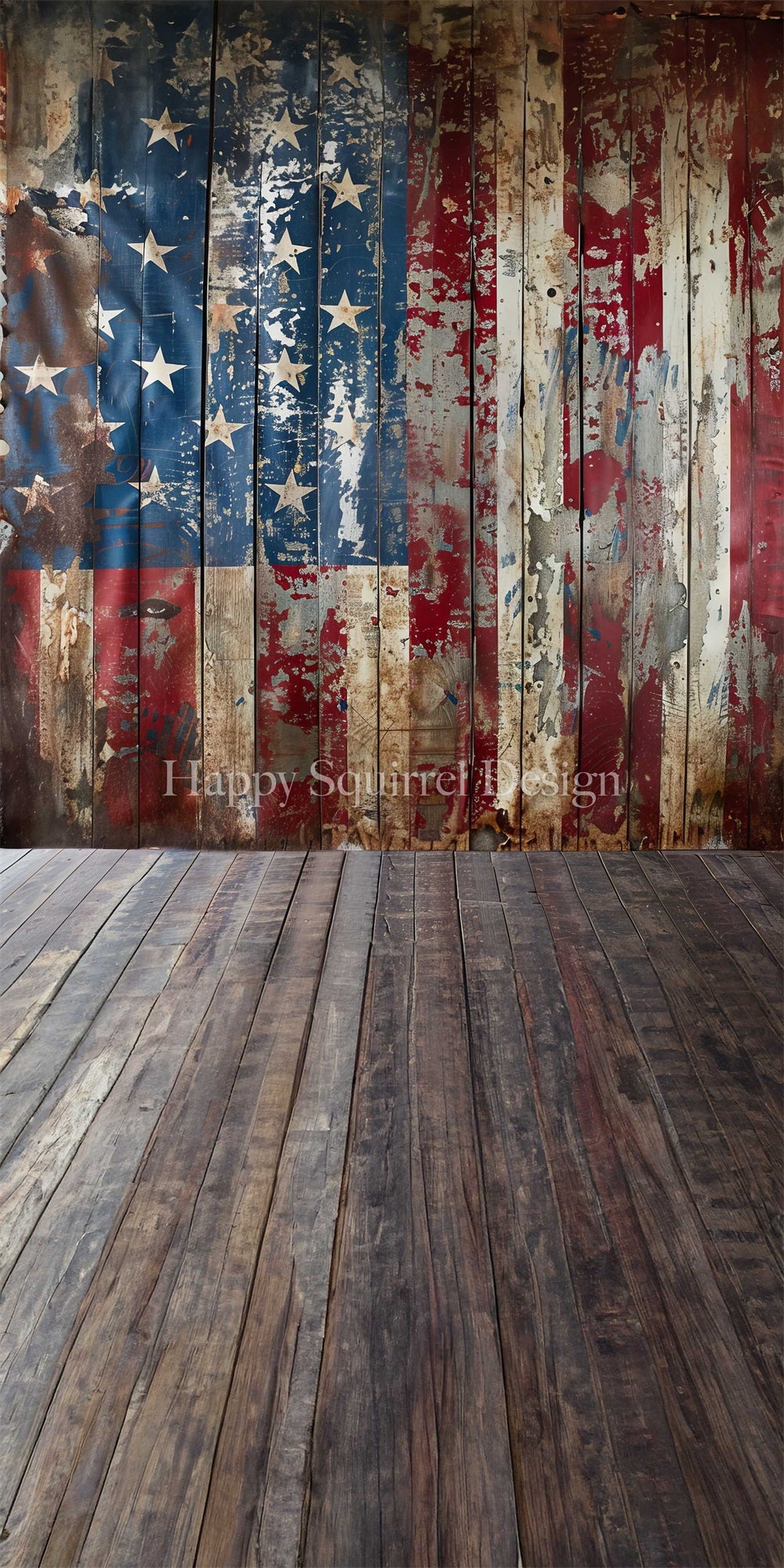 Kate Sweep Independence Day Retro Rustic Graffiti Flag Broken Wooden Wall Backdrop Designed by Happy Squirrel Design