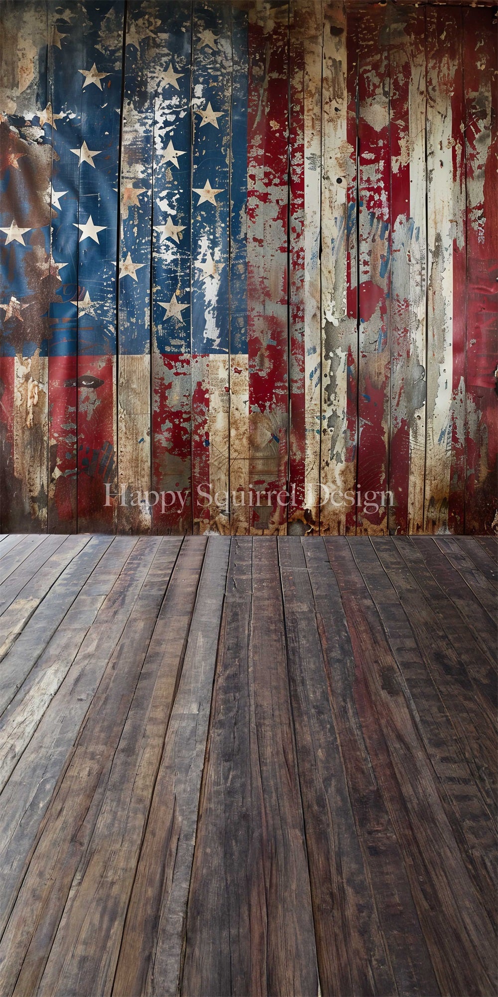 Kate Sweep Independence Day Retro Rustic Graffiti Flag Broken Wooden Wall Backdrop Designed by Happy Squirrel Design