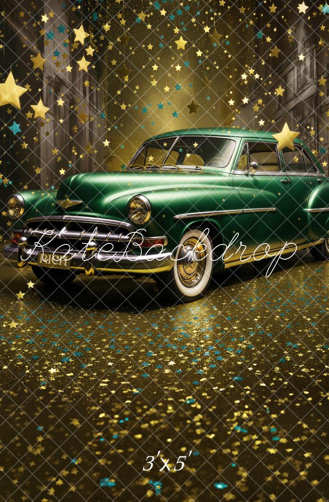 TEST kate Vintage Night Street Sparkling Star Dark Green Car Backdrop Designed by Chain Photography