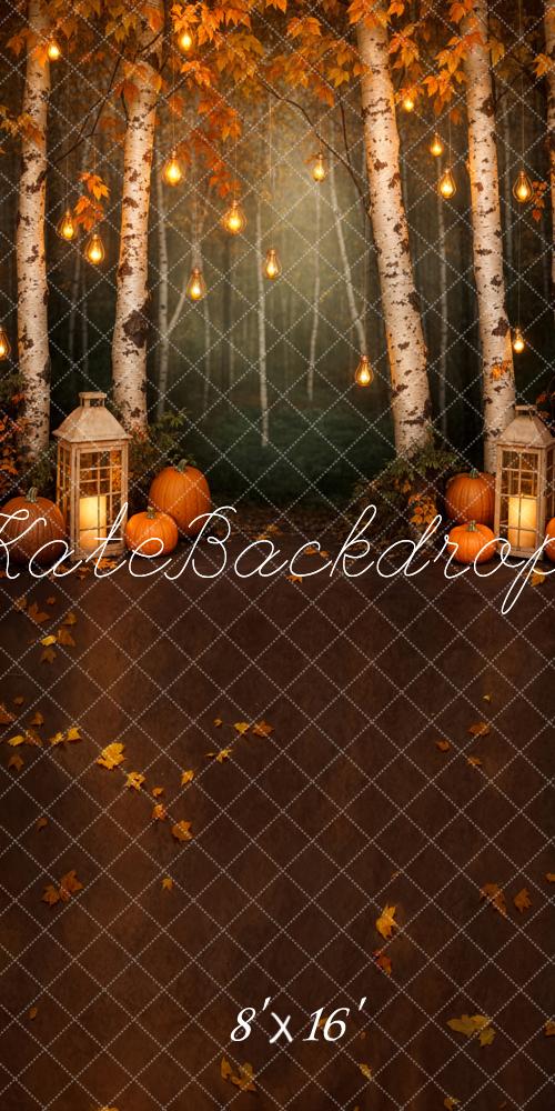 Kate Autumn Maple Forest Light Orange Pumpkin Backdrop Designed by Emetselch