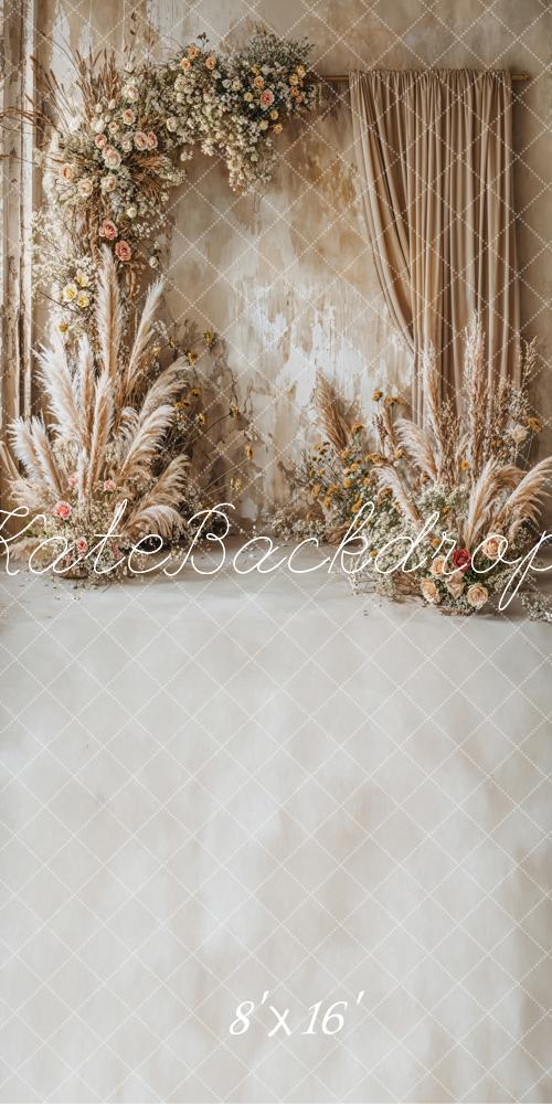 Kate Sweep Retro Boho Fine Art Floral Ivory Curtain Wall Backdrop Designed by Chain Photography