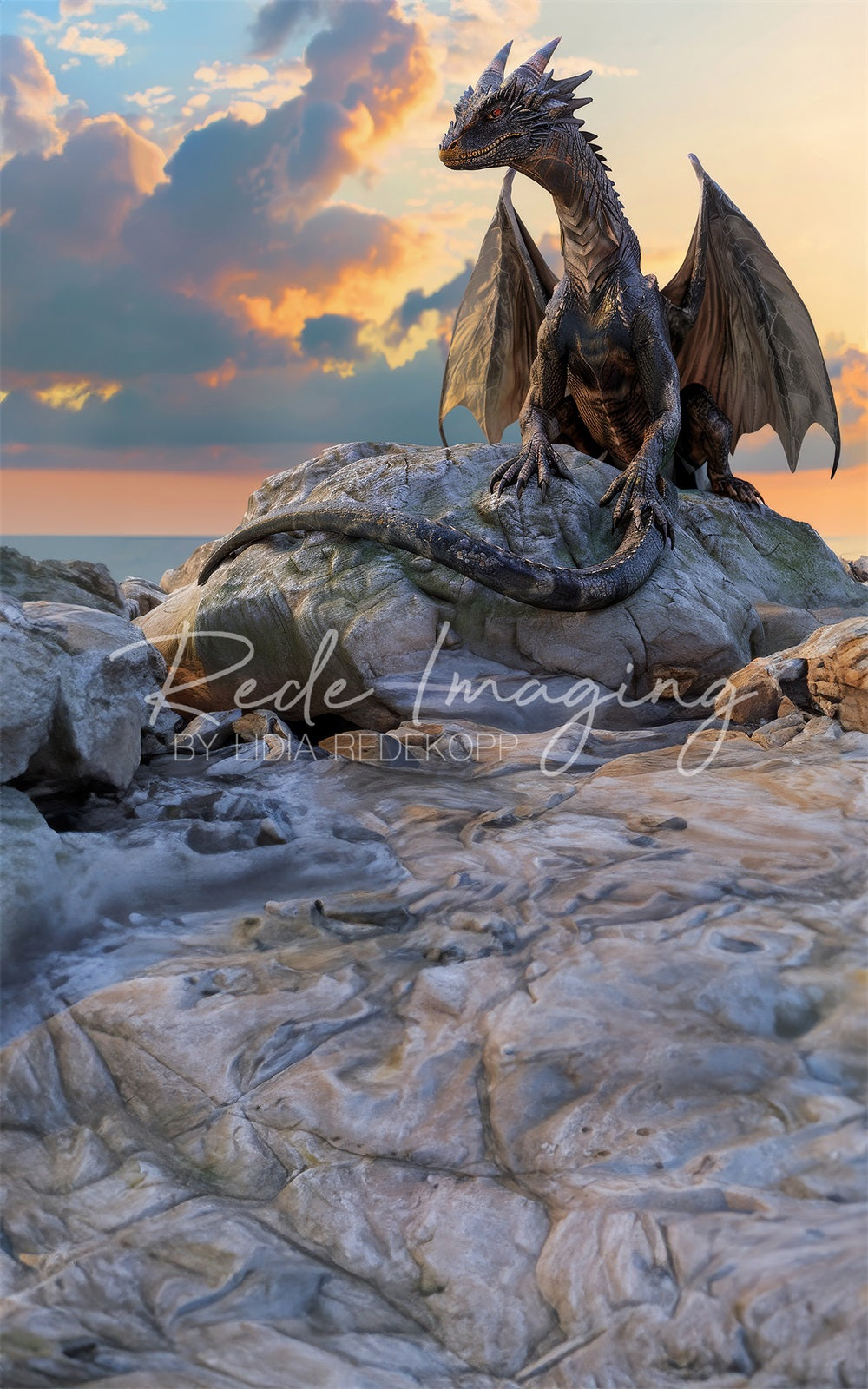 Kate Sweep Fantasy Fairy Tale Black Magic Dragon Backdrop Designed by Lidia Redekopp