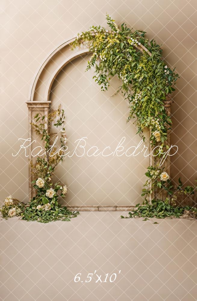 Kate Vintage White Flower Beige Arched Wall Backdrop Designed by Emetselch