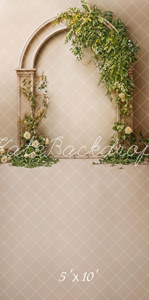 Kate Vintage White Flower Beige Arched Wall Backdrop Designed by Emetselch