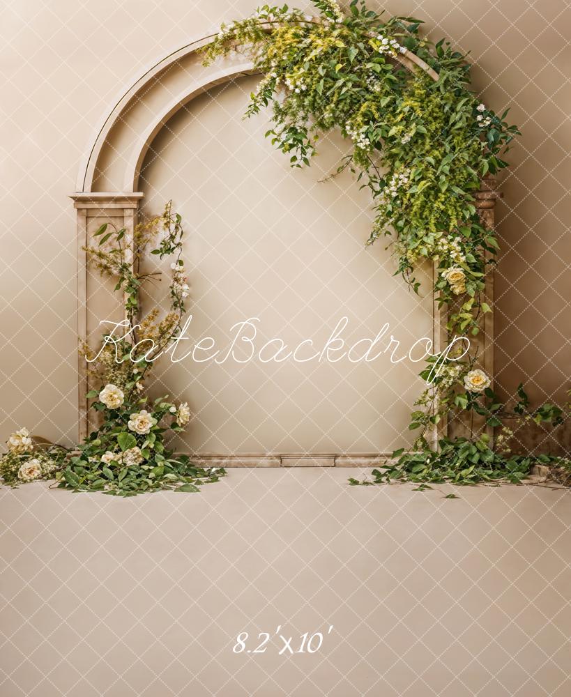 Kate Vintage White Flower Beige Arched Wall Backdrop Designed by Emetselch