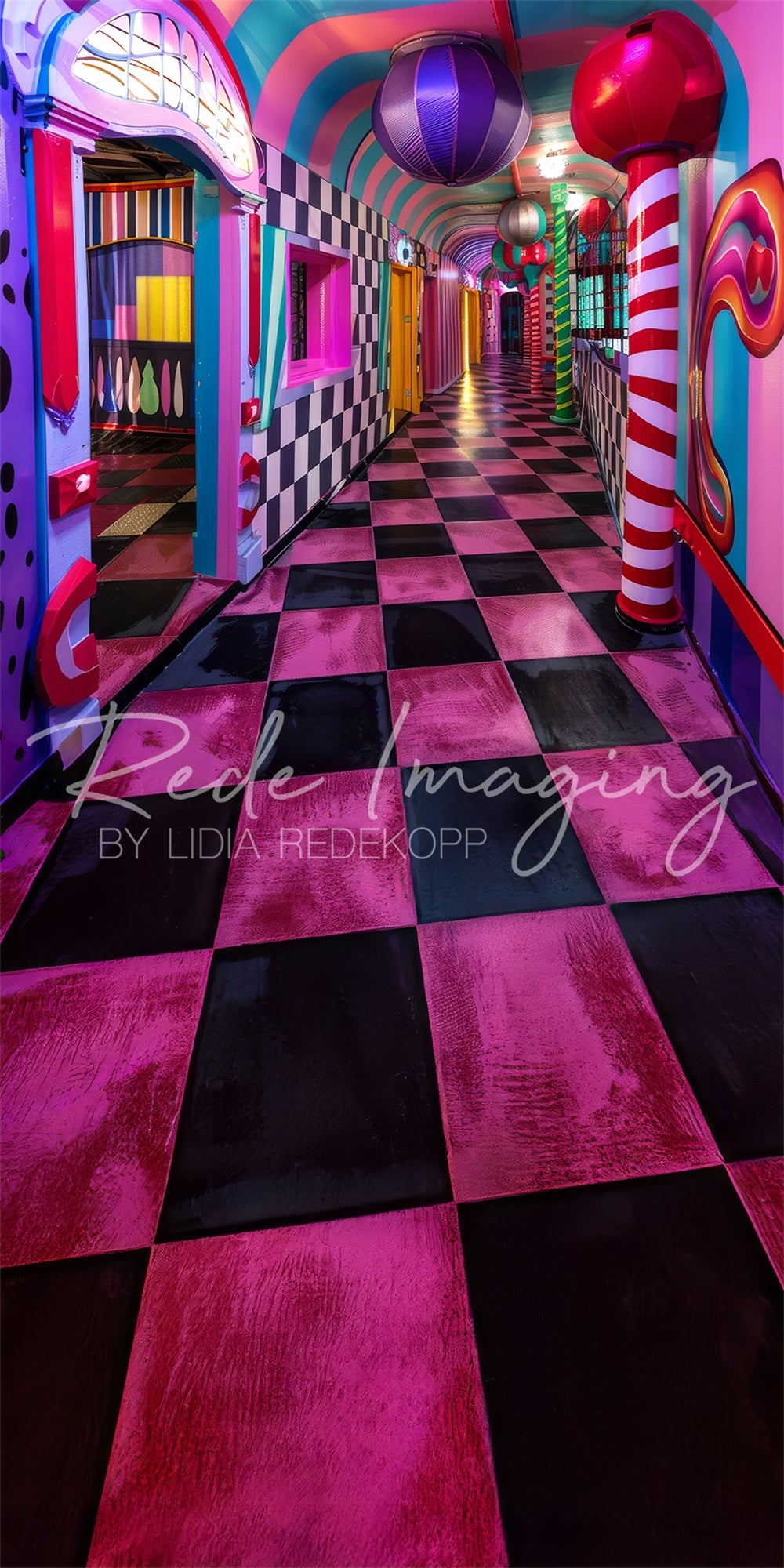 Funhouse Backdrop Kate Sweep Modern Fine Art Carnival Funhouse Colorful Hallway Backdrop