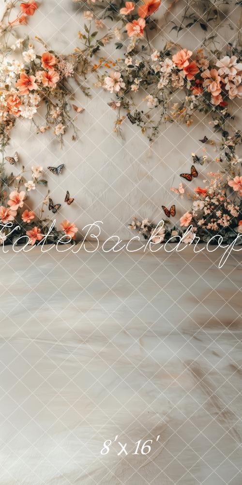 Fondo de Pared Floral de Primavera con Mariposas Diseñado por Patty Robert