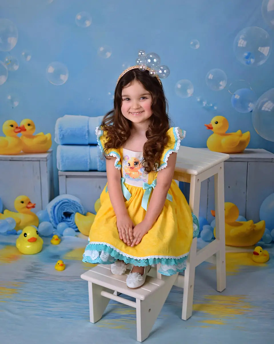 Kate Baby Shower Cake Smash Duck Yellow Blue Balloons Bath Backdrop Designed by Emetselch