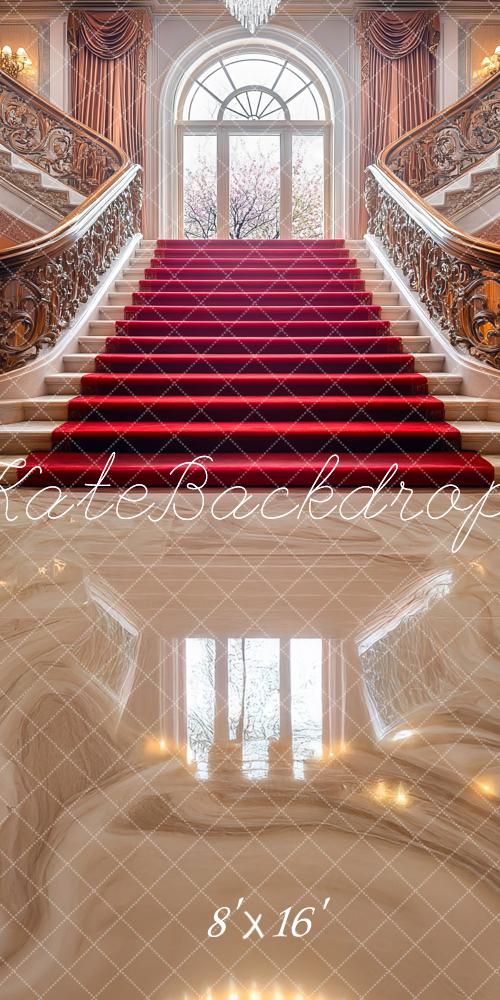 Kate Sweep Elegant Red Cascading Stairs Arch Backdrop Designed by Mini MakeBelieve