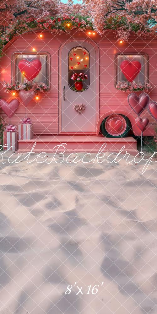 Kate Sweep Valentine Hearts Pink Caravan Backdrop Designed by Mini MakeBelieve
