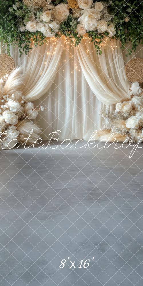 Boho Bloemen Trouw Gordijnen Lichten Foto Achtergrond Designed by Mini MakeBelieve